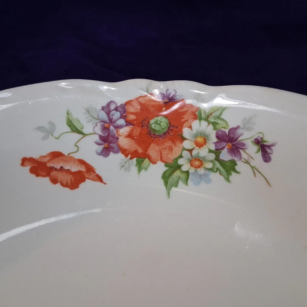 Vintage Homer Laughlin Dish Shallow Bowl Red Poppy Pattern Plate
